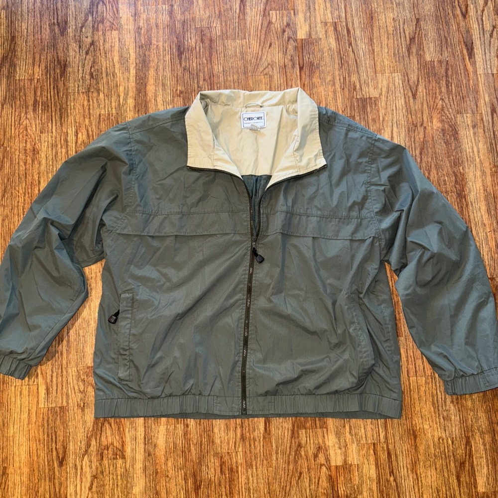 Vintage Cherokee Windbreaker Jacket XL Green Zip Front Lightweight Gorpcore Y2K